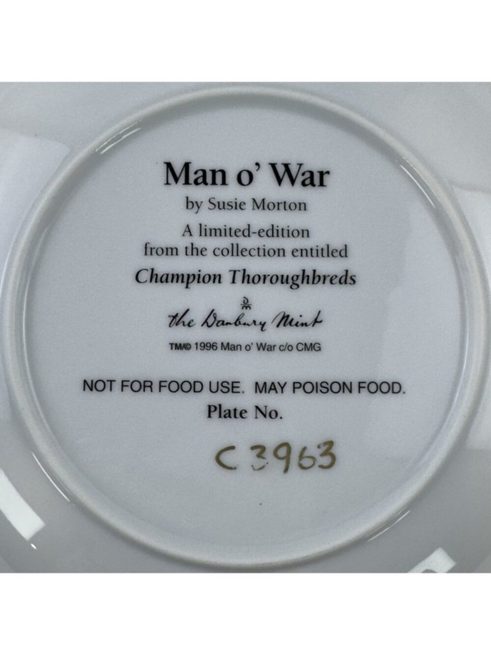 Vtg Man O War Champion Thoroughbreds Limited Edition Collector Plate 1996 8-inch - Picture 4 of 9